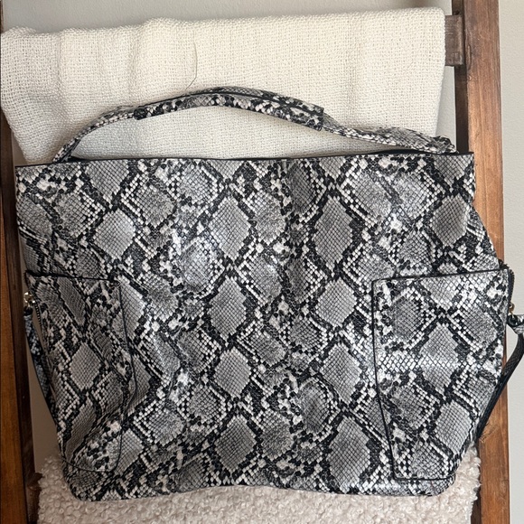 Snake Print Tote Bag in Gray and Black - Picture 2 of 3